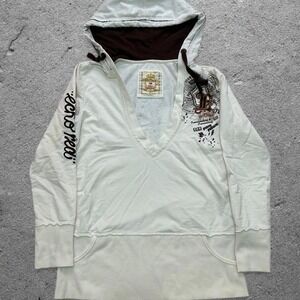 Y2K Ecko Red Womens Cream Tunic Back Graphic Pullover Hoodie